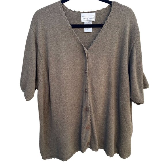 Fitting Image Vintage Womens Silk Blend V Neck Brown Knit Cardigan Sweater 3X - Picture 1 of 8
